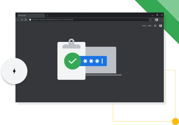 Pārlūka Chrome logā, kuram ir iespējots tumšais režīms, tiek rādīta Google produktivitātes ikona.