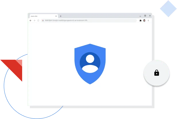 Pārlūka Chrome logā tiek rādīta Google konfidencialitātes ikona.