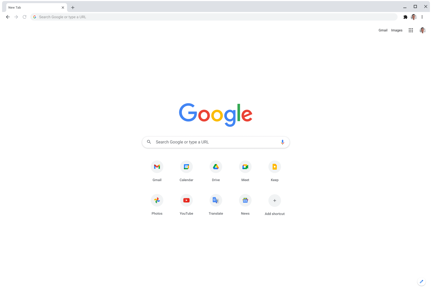 Webbläsarfönster i Chrome som visar Google.com.