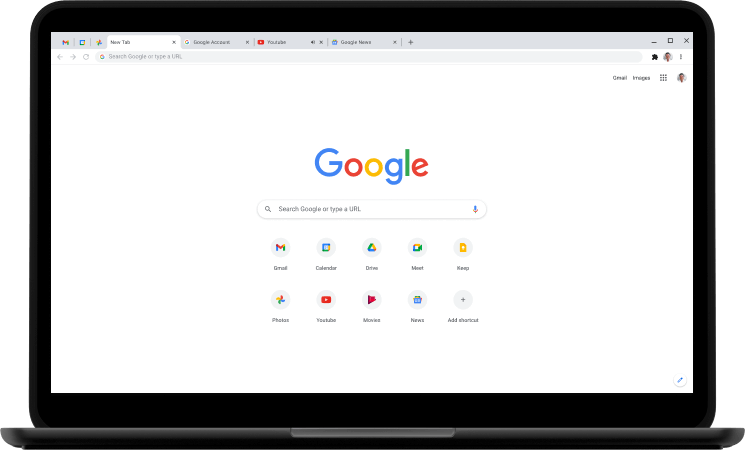Laptop mit Google.com-Startseite.