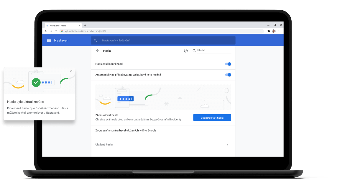 Pixelbook Go laptop with screen displaying Chrome password check with a passsword update dialog box.