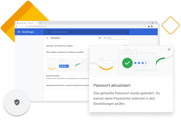 Chrome-Fenster, in dem zu sehen ist, dass der Passwortmanager ein gehacktes Passwort erfolgreich geändert hat.