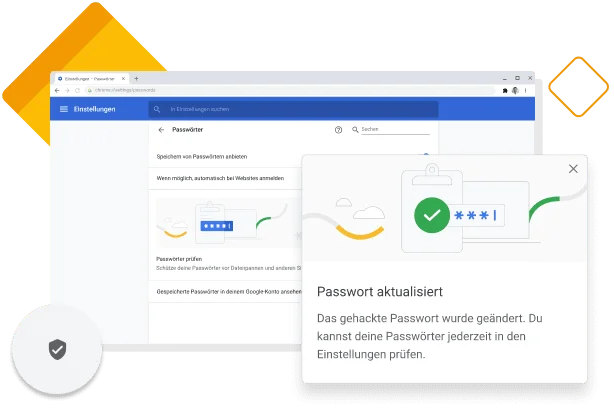 Chrome-Fenster, in dem zu sehen ist, dass der Passwortmanager ein gehacktes Passwort erfolgreich geändert hat.