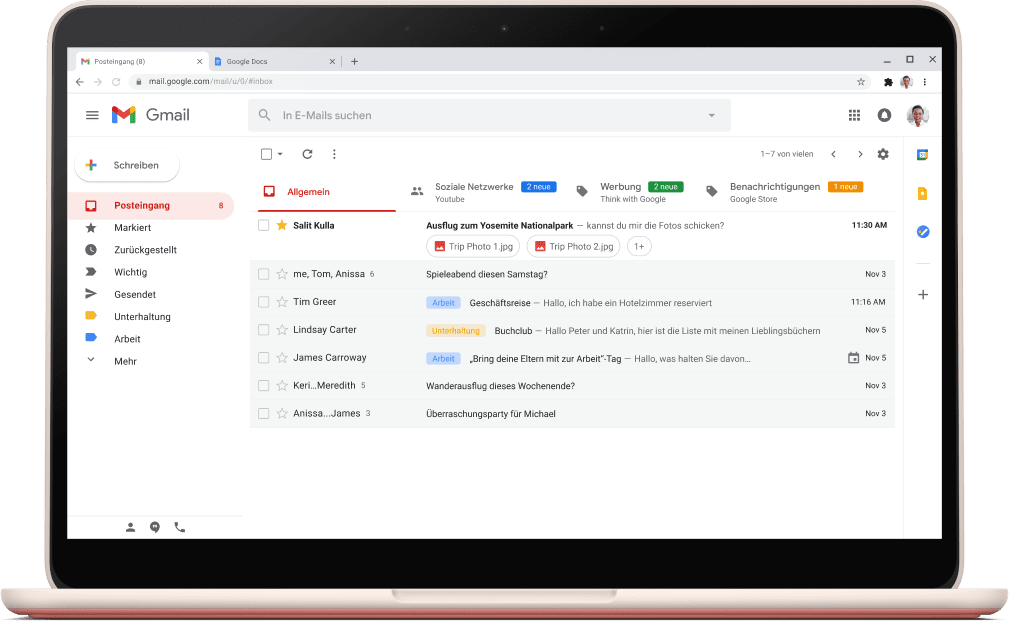Gmail-Bildschirm mit E-Mails.
