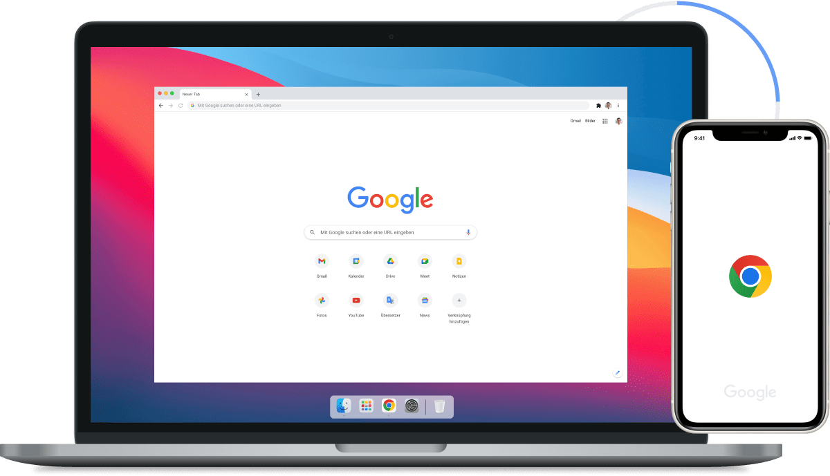 Bild von Google Chrome auf Laptops und Mobilgeräten