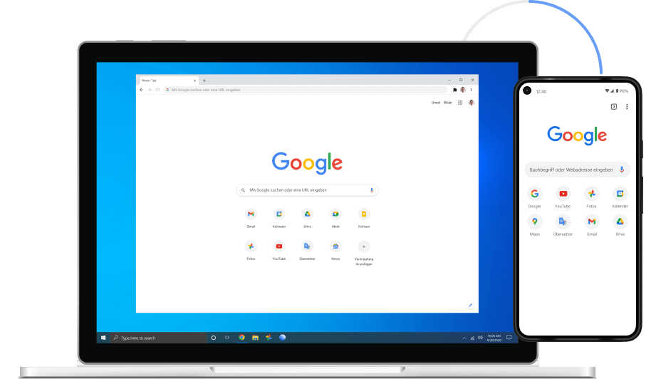 Bild von Google Chrome auf Laptops und Mobilgeräten