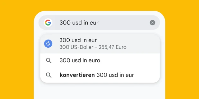A user typed “300 usd to eur” into Chrome's address bar and it has instantly generated results.