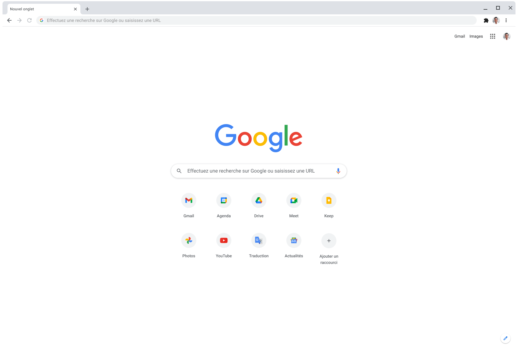 Fenêtre du navigateur Chrome affichant la page google.com.