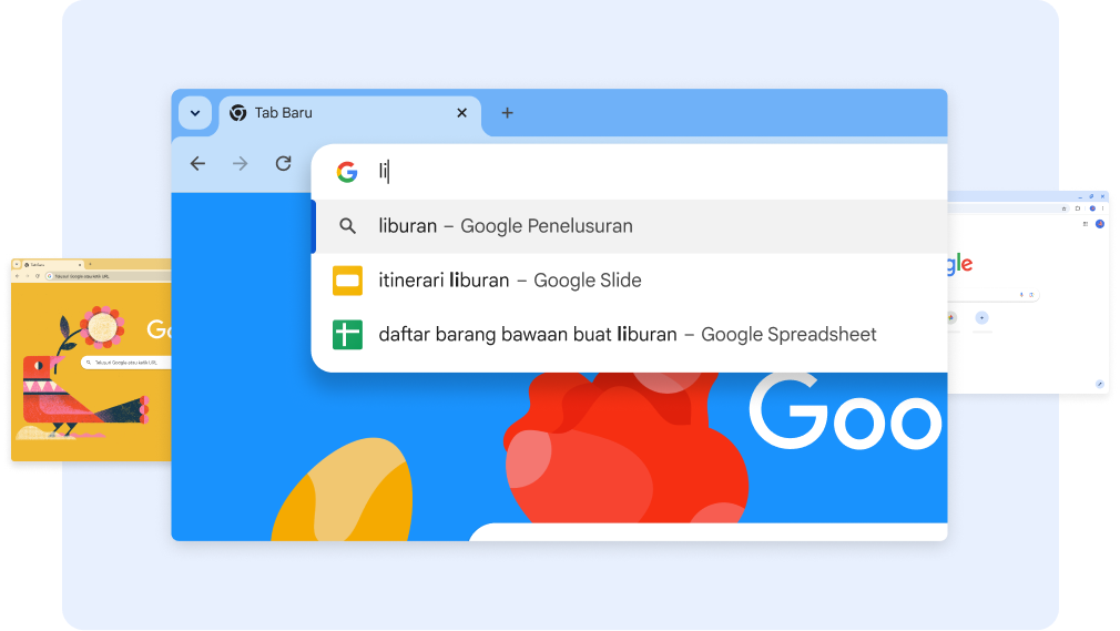 Penelusuran “li” menampilkan dokumen Liburan, lalu mengetuk pintasan Spreadsheet menampilkan sheet Daftar Barang Bawaan buat Liburan.