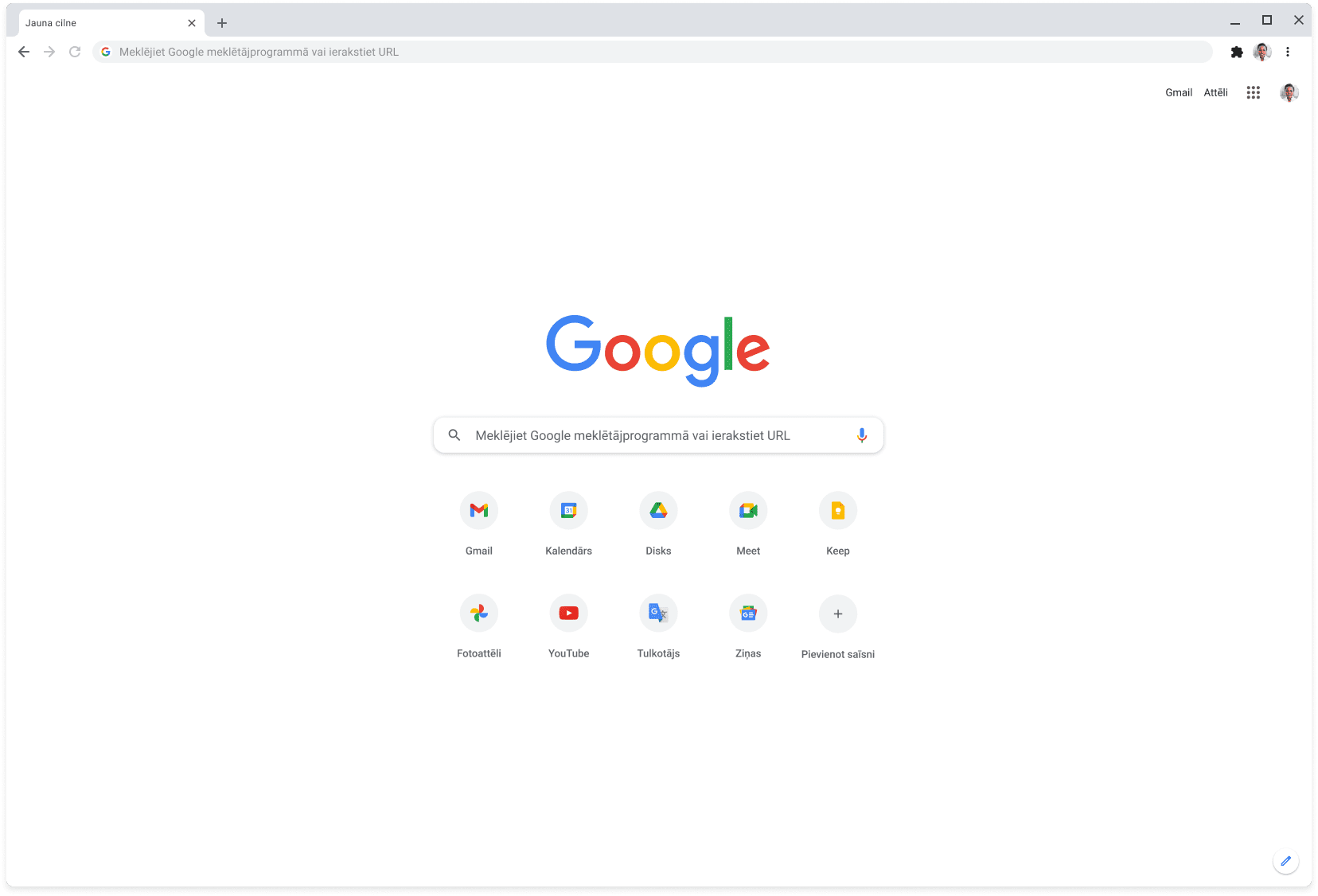 Pārlūka Chrome logā tiek rādīta vietne Google.com.