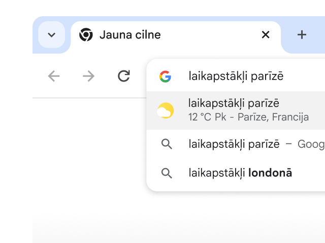 Lietotājs Chrome adreses joslā ievadīja “weather in Paris”, un nekavējoties tika parādīti rezultāti.
