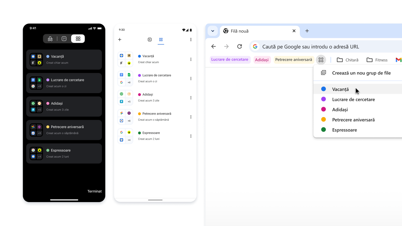 Grupuri de file pe dispozitive iOS, Android și computere