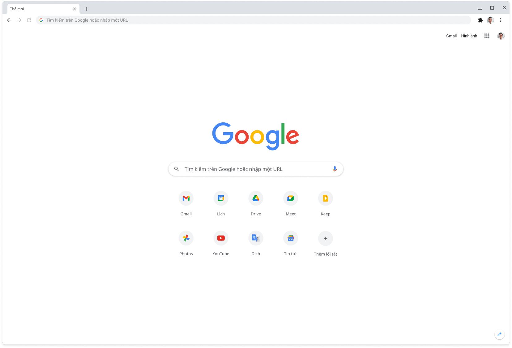 Cửa sổ trình duyệt Chrome đang hiển thị Google.com.