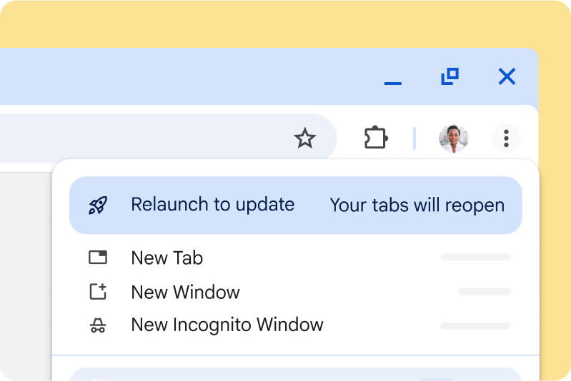 تطبيق تحديث في انتظار التثبيت واجهة مستخدم Chrome تشير إلى توفّر تحديث في انتظار التثبيت
