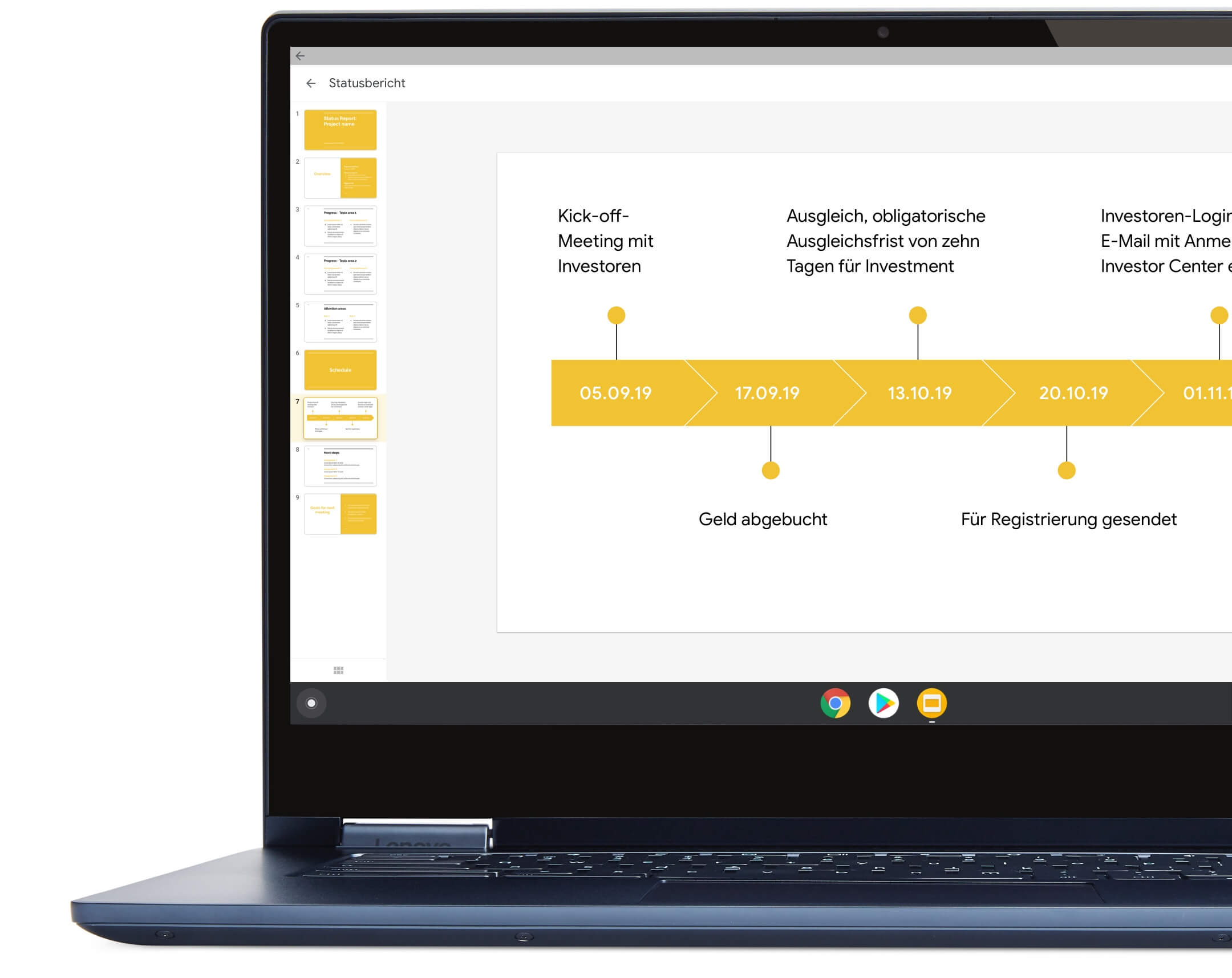 Chrome OS bietet dir unzählige Möglichkeiten. Erstell damit zum Beispiel einfach einen Projektzeitplan, der deinem Chef garantiert gefallen wird.
