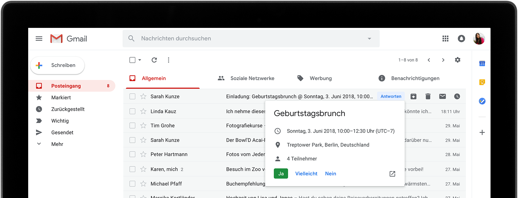 Aktionen direkt vom Posteingang aus durchführen